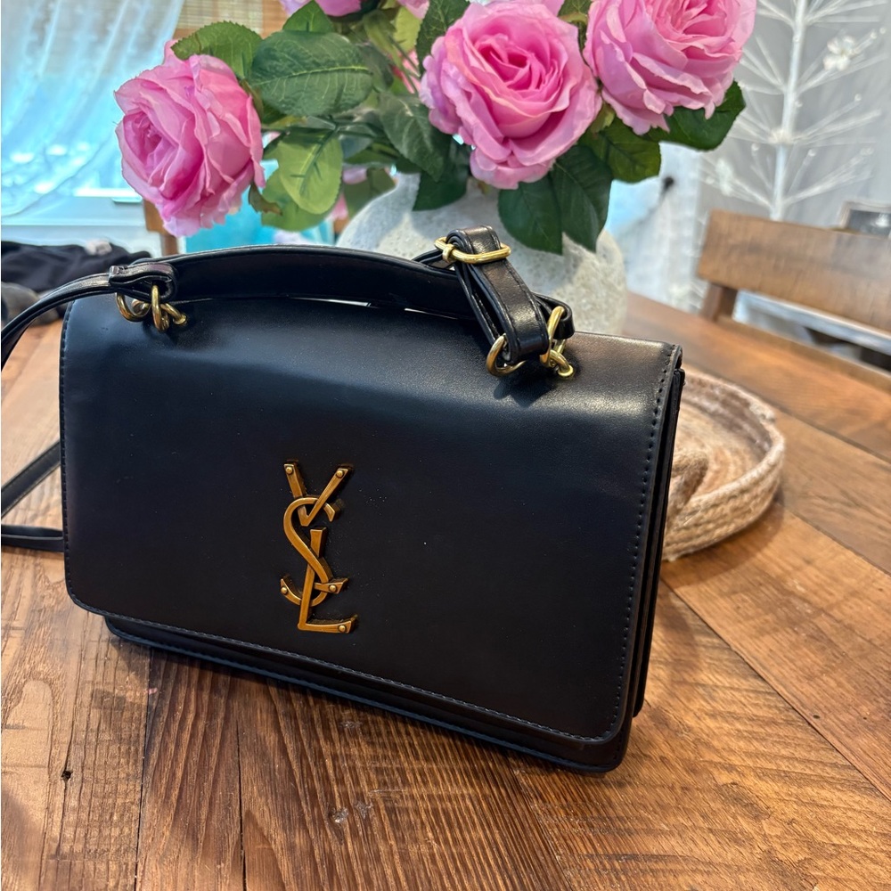 Black Leather Crossbody with Gold Hardware NEVER used!!